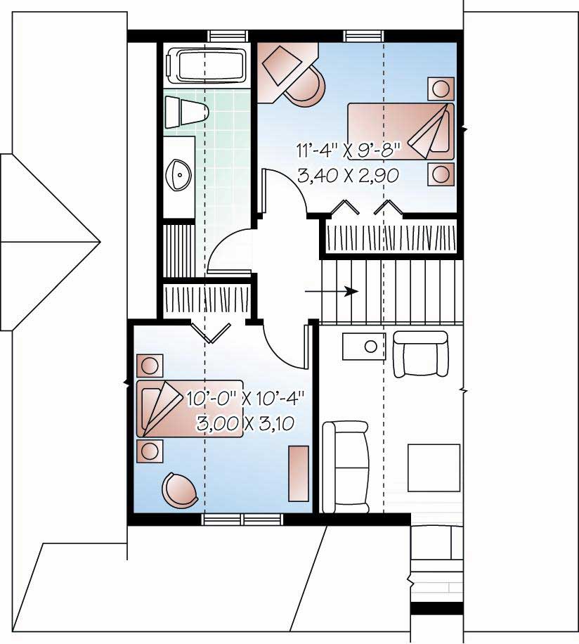 Floor Plan Second Story of Craftsman Plan #126-1100