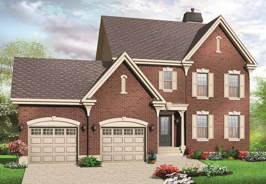 This is a cgi rendering of these Traditional House Plans.