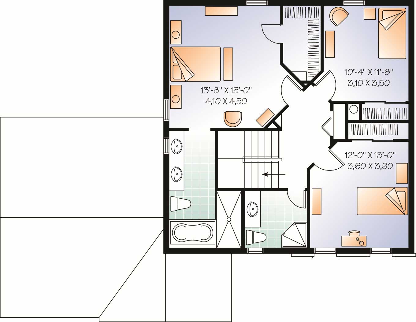 Floor Plan Second Story of Traditional Plan #126-1103