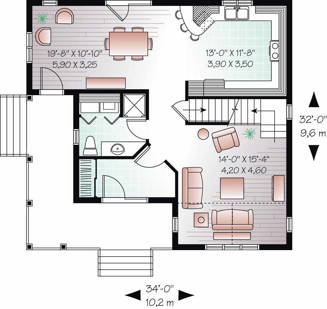 Floor Plan First Story of Country Plan #126-1107