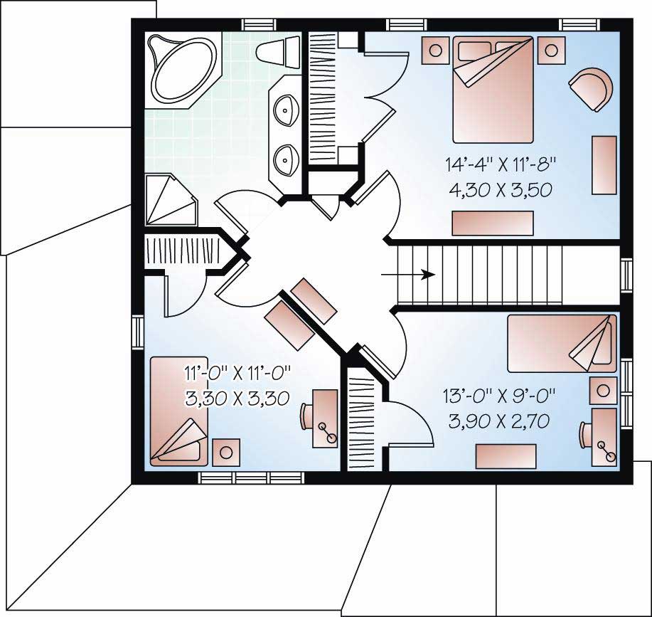 Floor Plan Second Story of Country Plan #126-1107