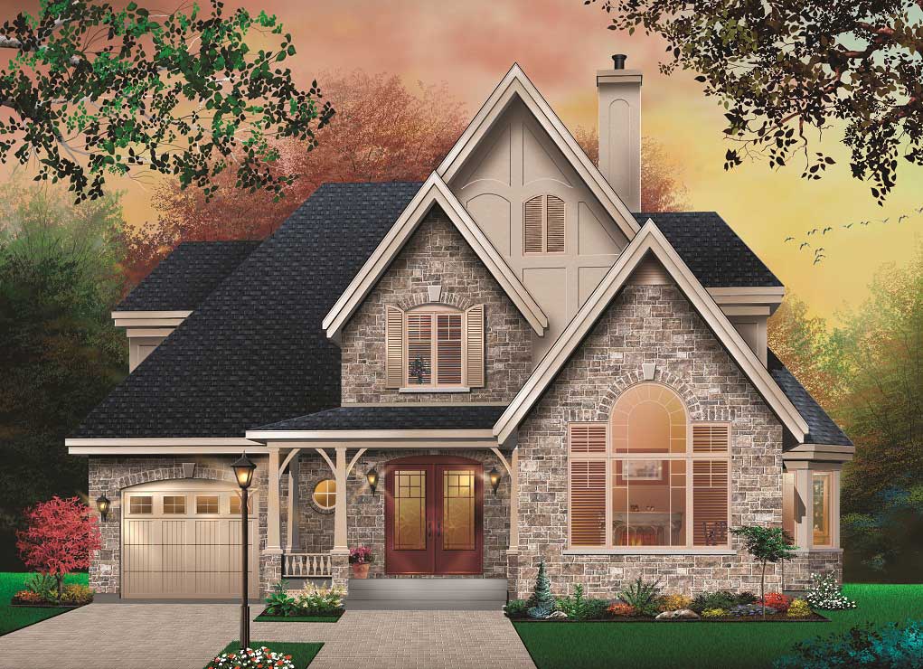 Front elevation of European home (ThePlanCollection: House Plan #126-1110)