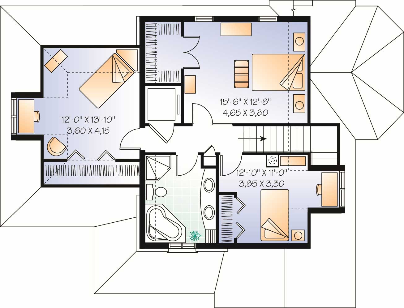 Floor Plan Second Story of European Plan #126-1110