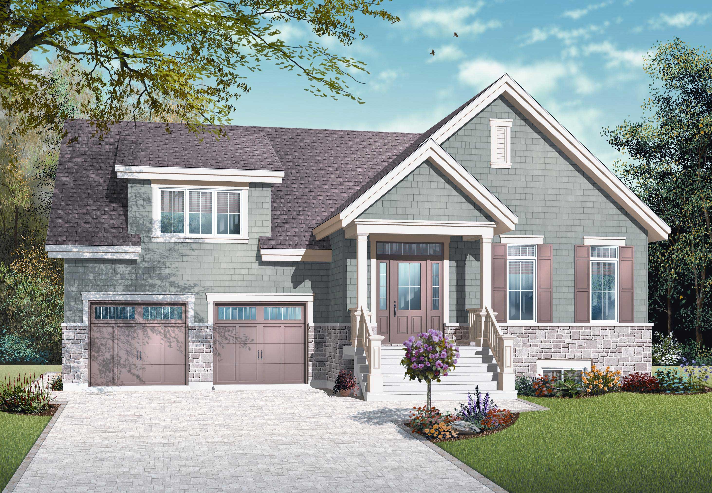 This is image is the front elevation for these Craftsman House Plans.