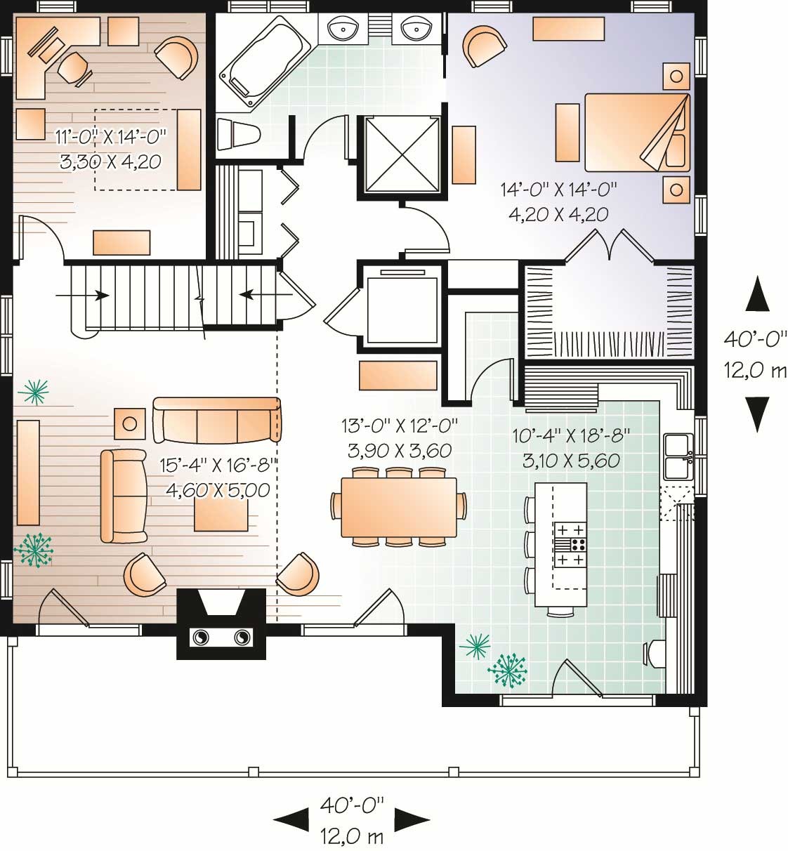 Floor Plan First Story of Craftsman Plan #126-1128