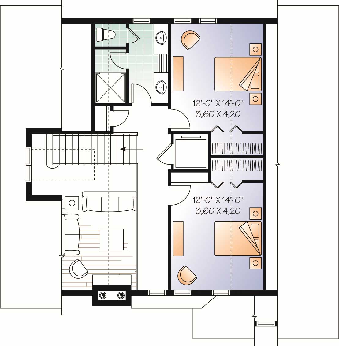 Floor Plan Second Story of Craftsman Plan #126-1128