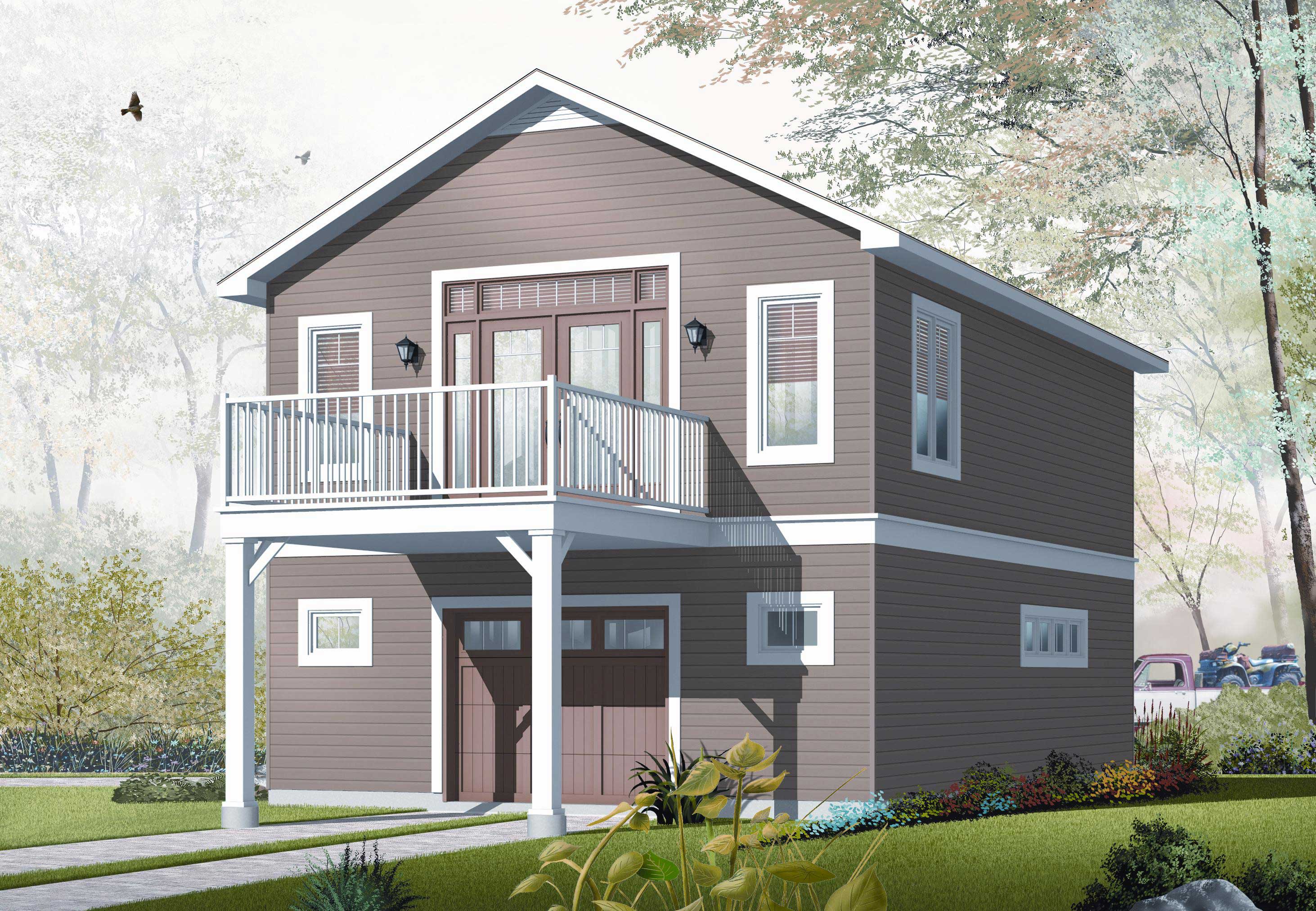 Home Plan Rear Elevation of this 1-Bedroom,1015 Sq Ft Plan -126-1131