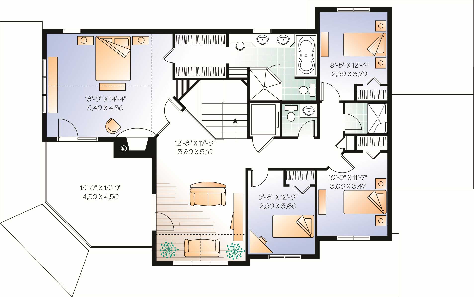 Floor Plan Second Story of Country Plan #126-1132