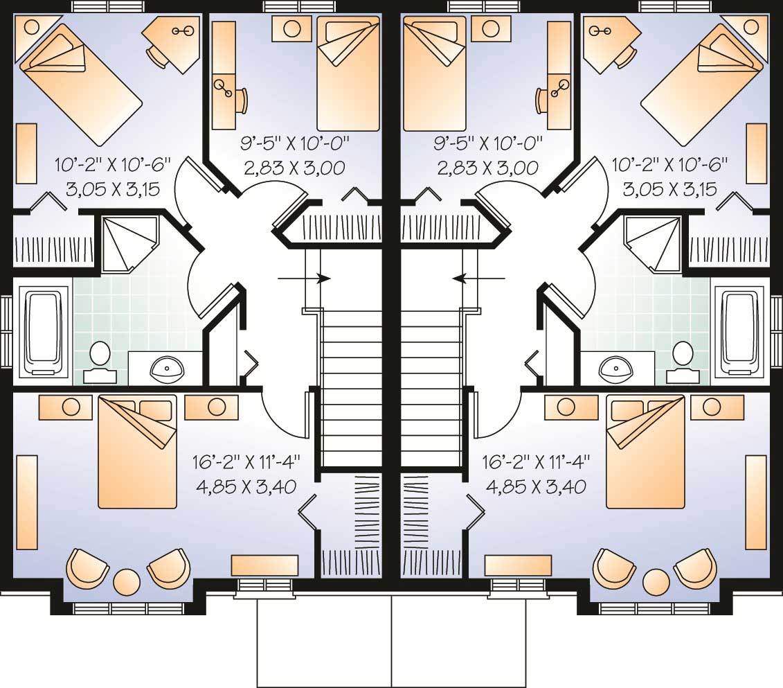 Floor Plan Second Story of Multi-Unit Plan #126-1134
