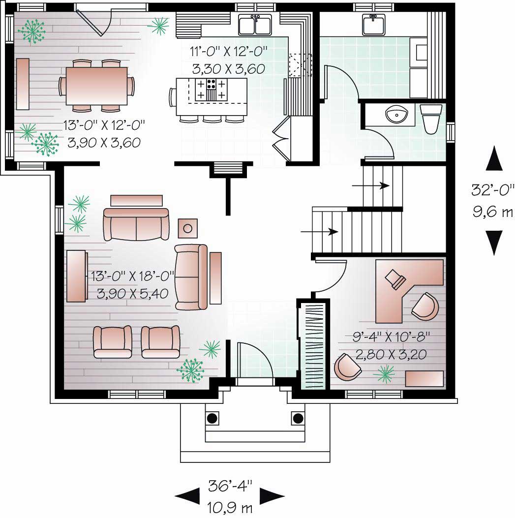 Floor Plan First Story of Country Plan #126-1150