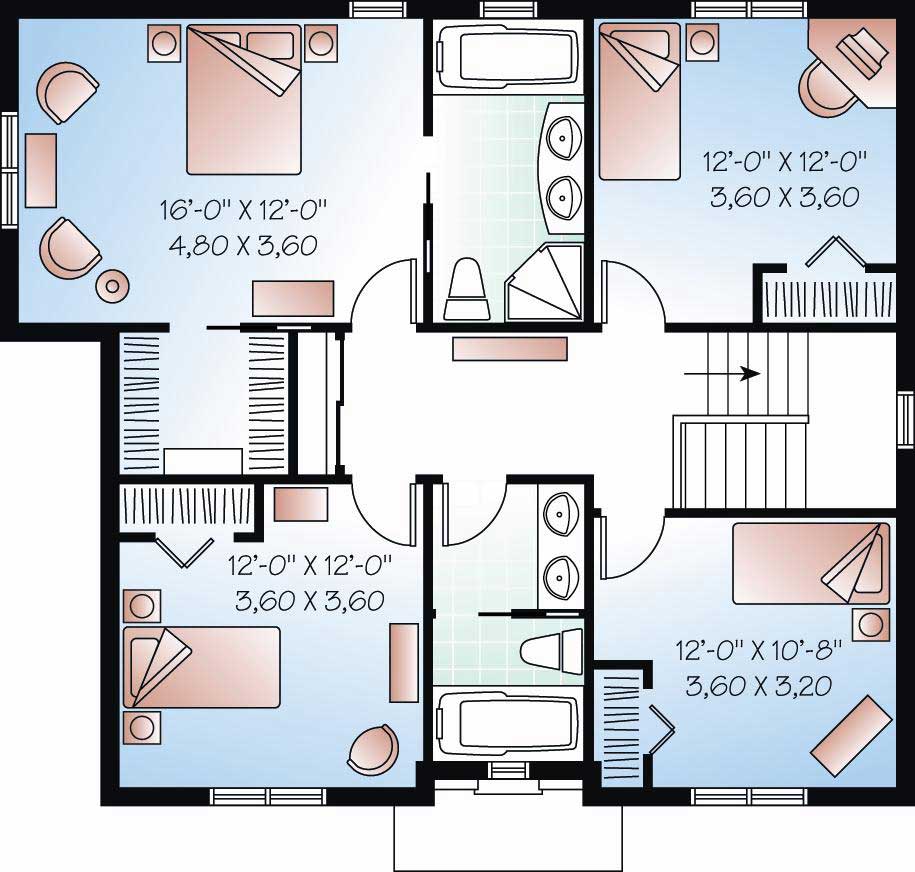 Floor Plan Second Story of Country Plan #126-1150