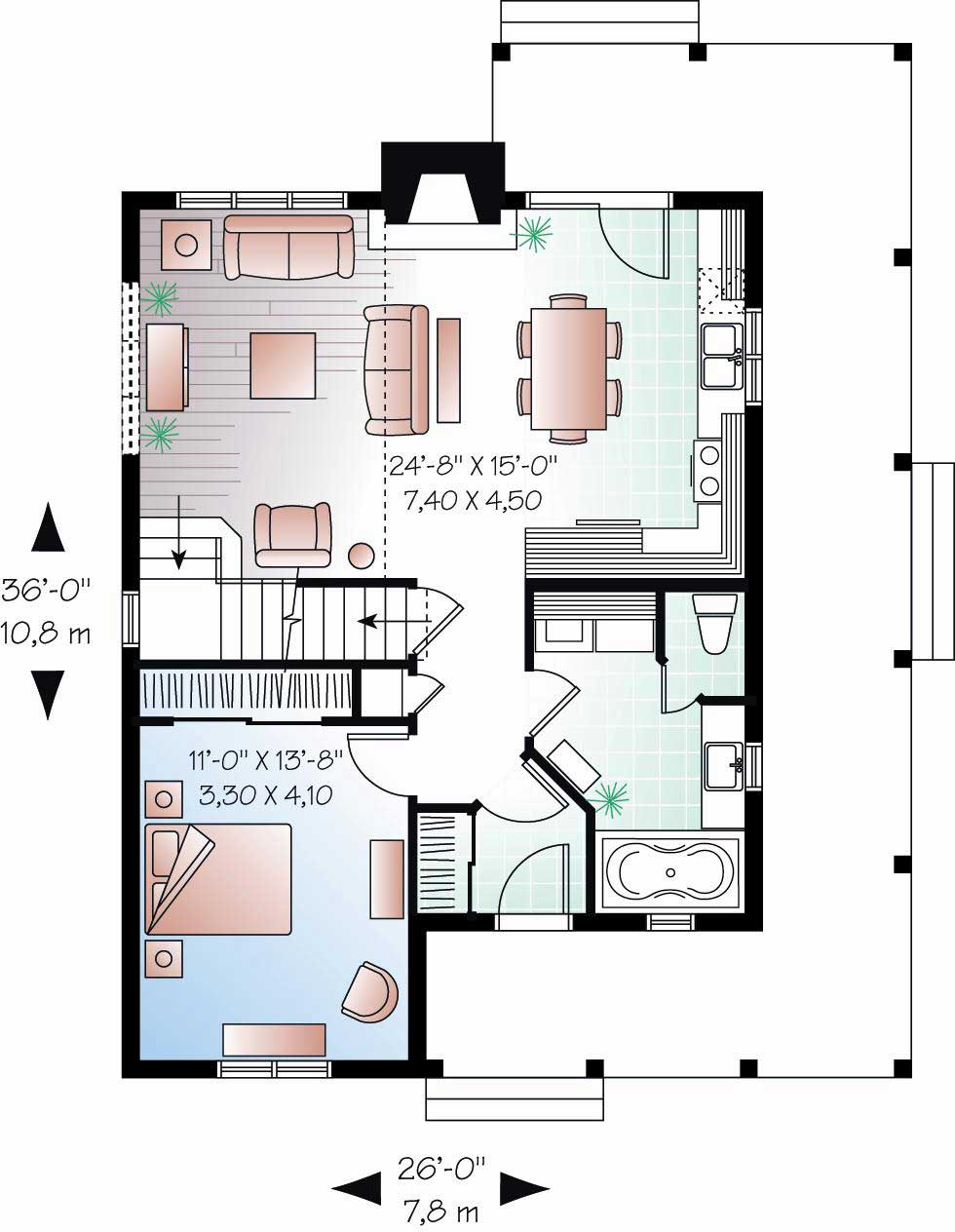 Floor Plan First Story of Country Plan #126-1154