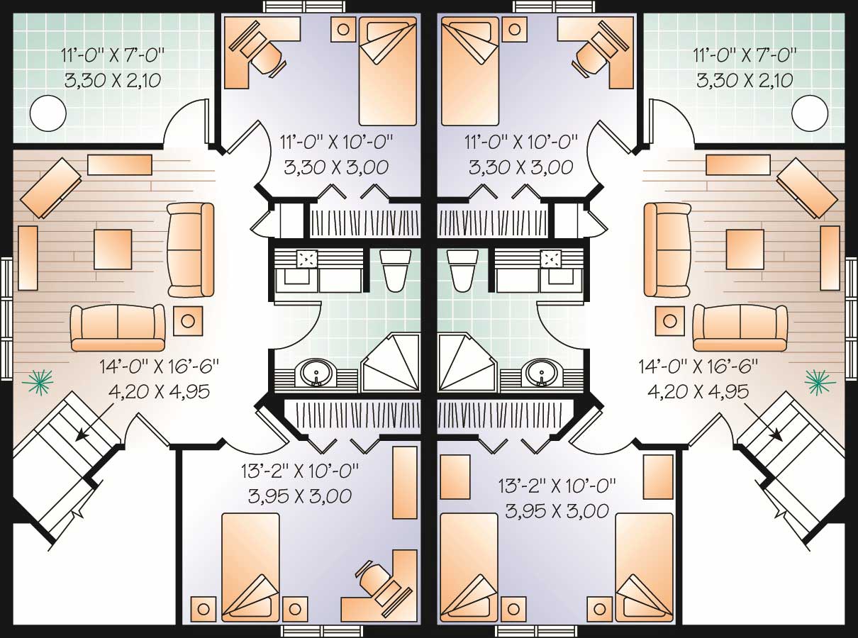 Floor Plan Basement of Multi-Unit Plan #126-1158