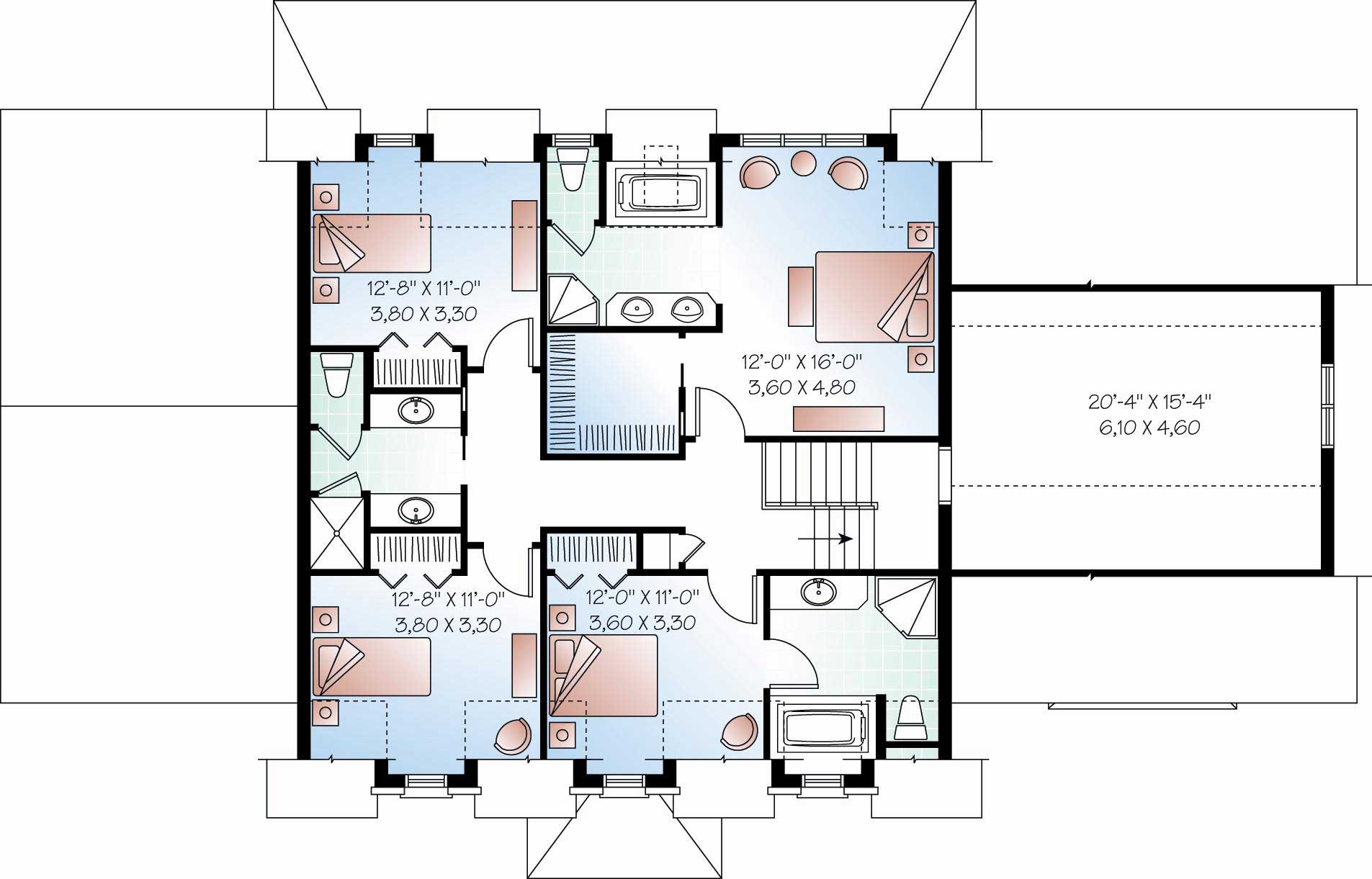 Floor Plan Second Story of Colonial Plan #126-1168