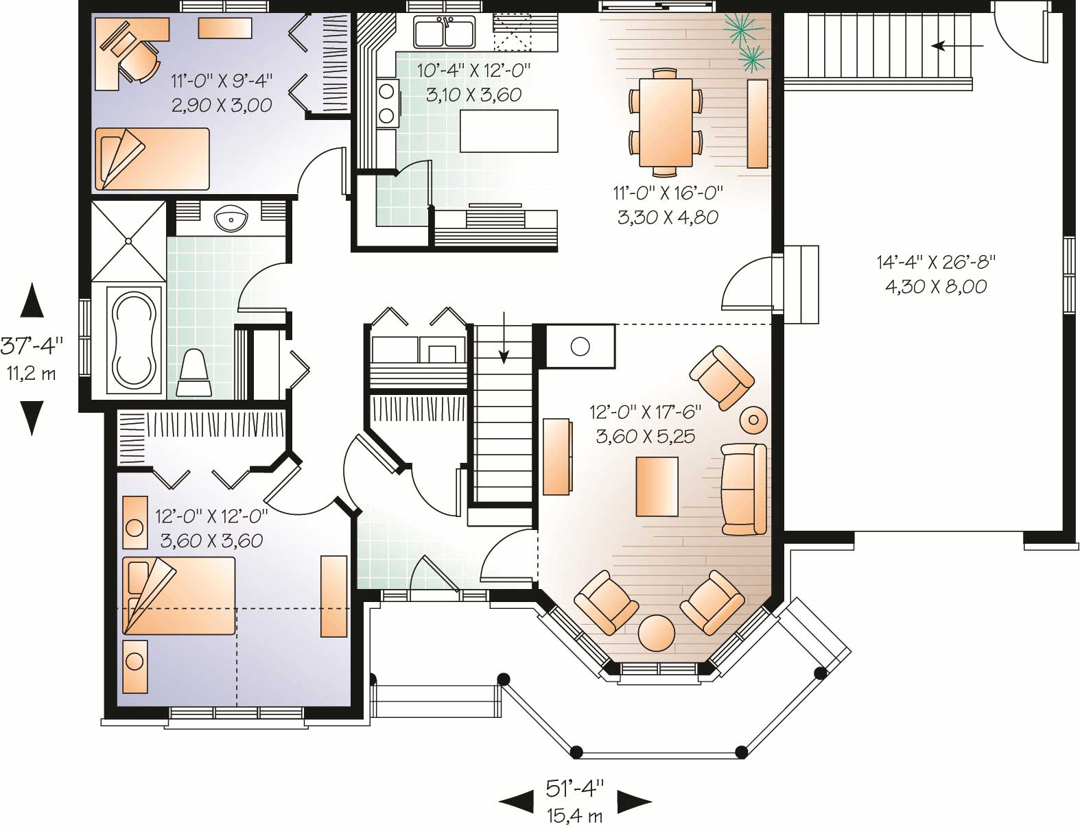 Floor Plan First Story of European Plan #126-1183