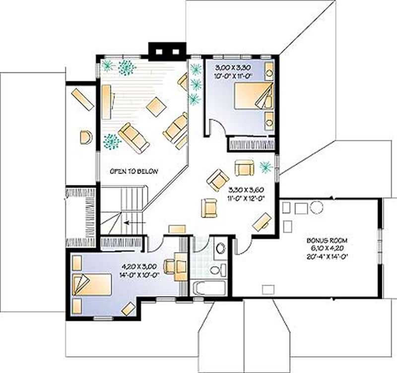 Floor Plan Second Story of Traditional Plan #126-1196