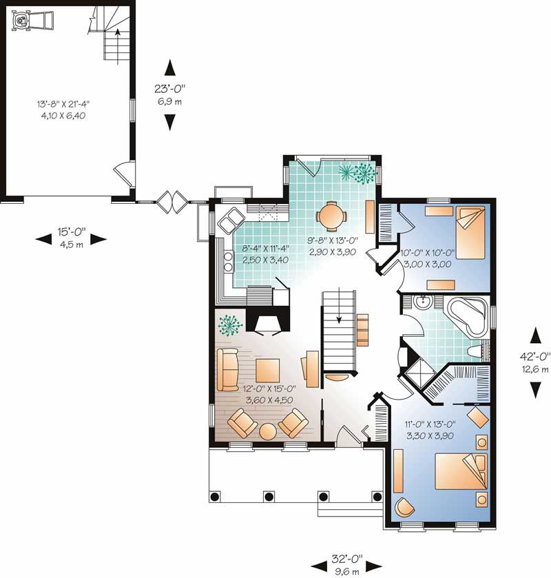 Floor Plan First Story of Bungalow Plan #126-1213