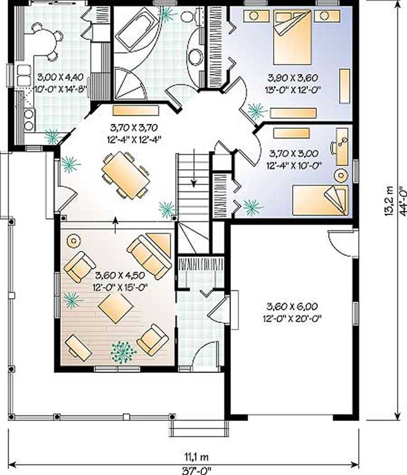 Floor Plan First Story of Country Plan #126-1221