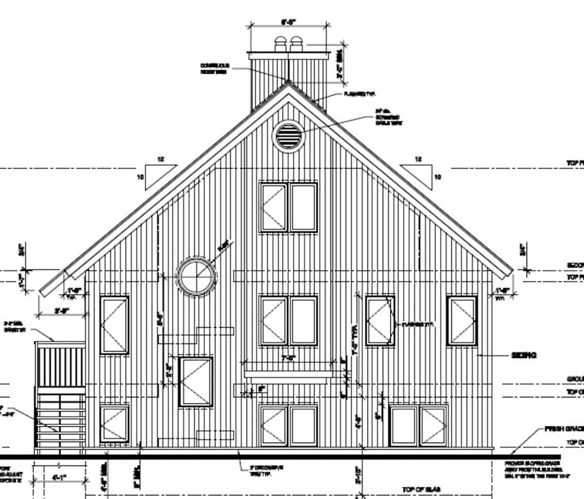 Home Plan Rear Elevation of this 3-Bedroom,1077 Sq Ft Plan -126-1242
