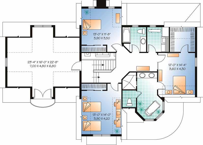 Floor Plan Second Story of Victorian Plan #126-1248