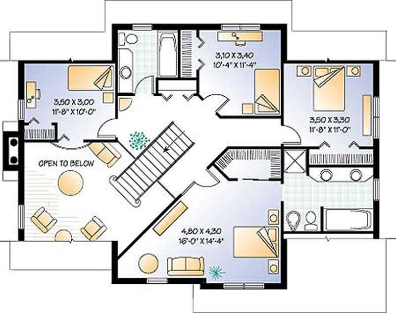 Floor Plan Second Story of Traditional Plan #126-1259