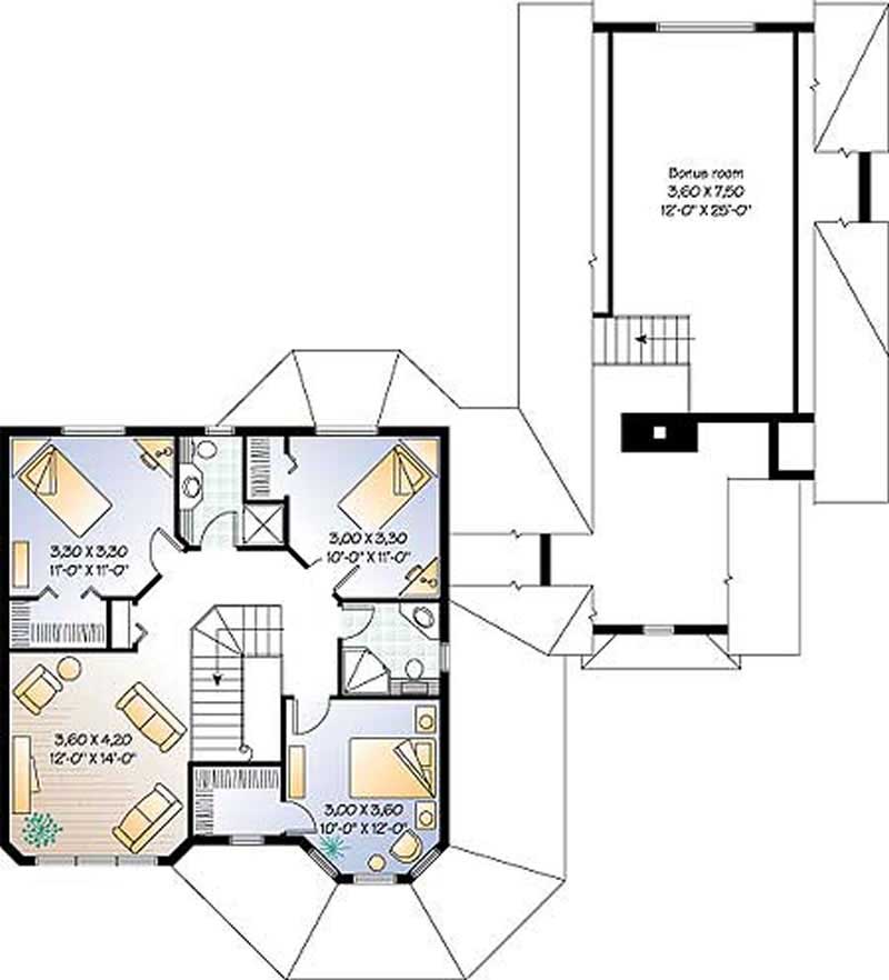 Floor Plan Second Story of Victorian Plan #126-1279