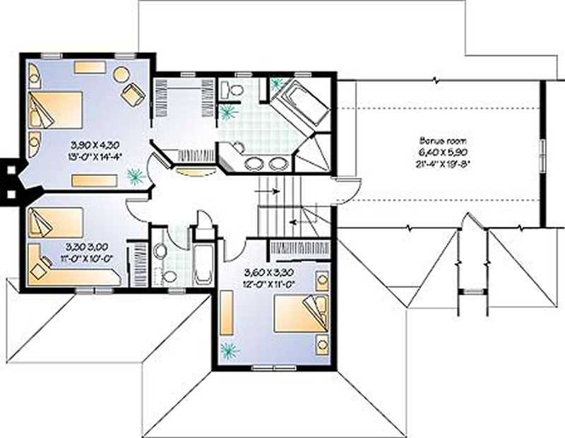 Floor Plan Second Story of Country Plan #126-1289