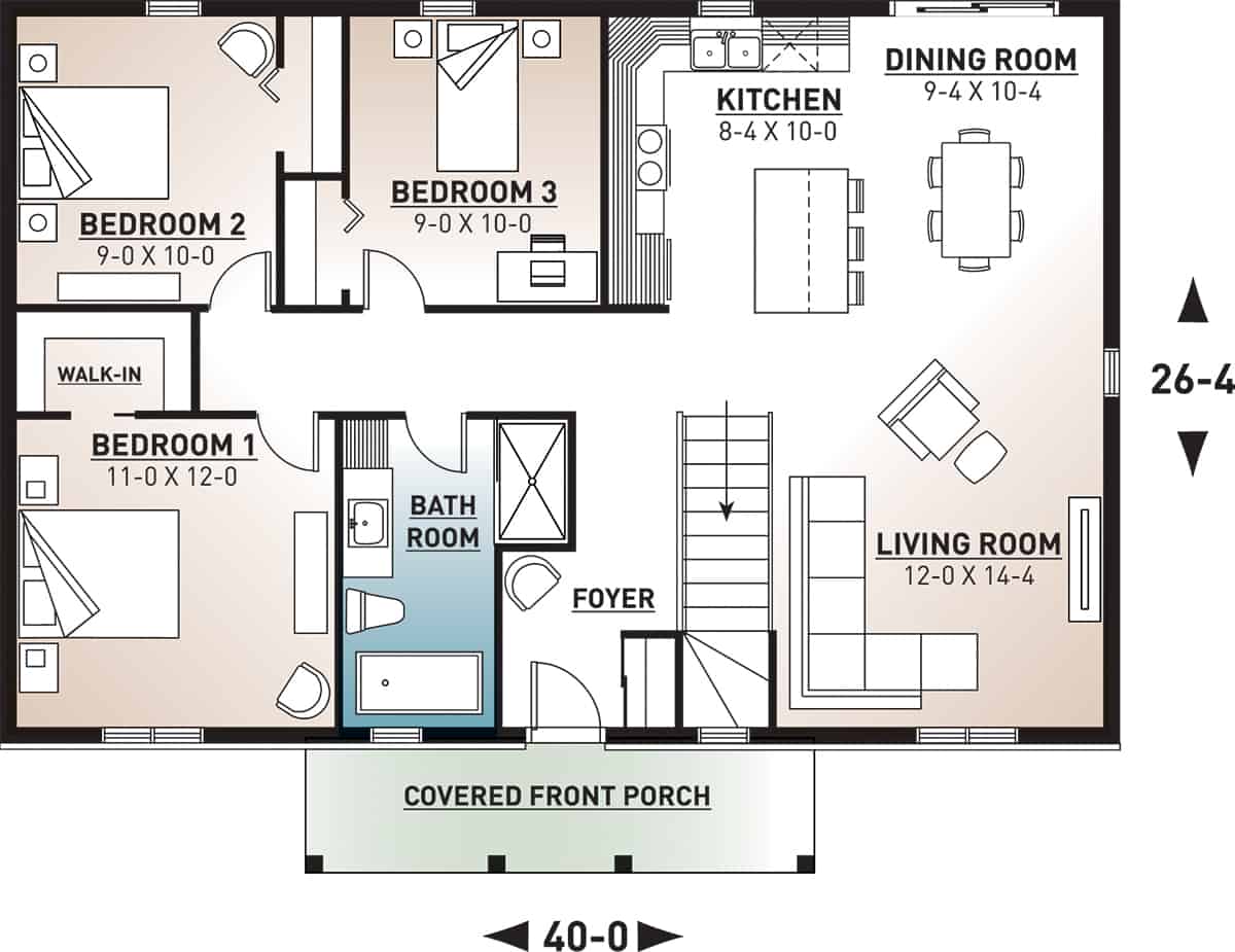 Floor Plan Main Level of Country Plan #126-1292