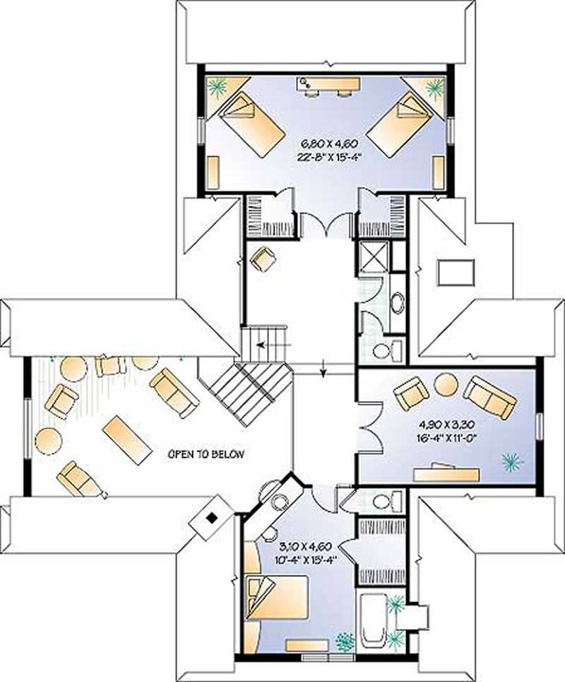 Floor Plan Second Story of Country Plan #126-1298