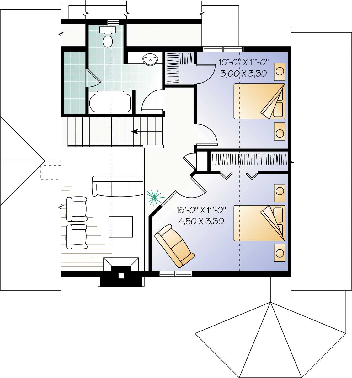Floor Plan Second Story of Country Plan #126-1304