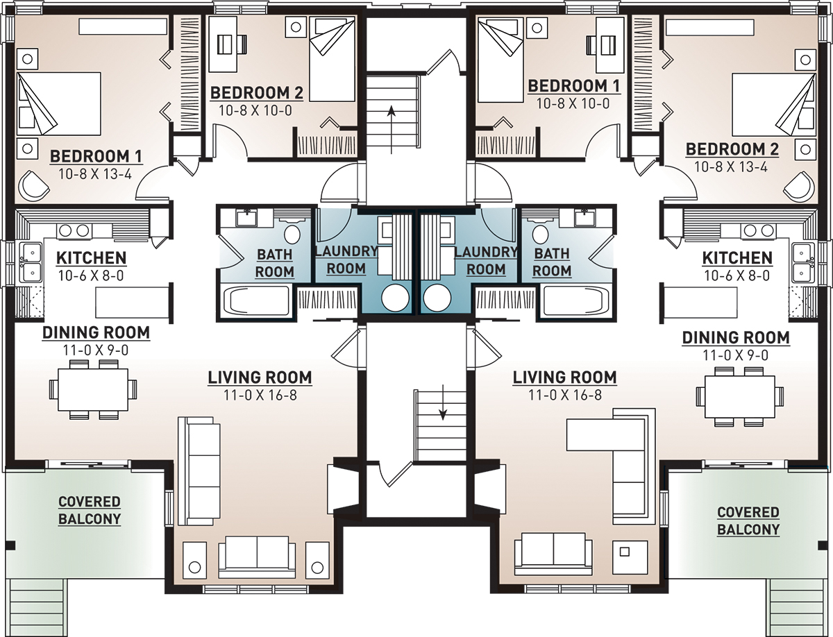 Floor Plan Basement of Multi-Unit Plan #126-1325