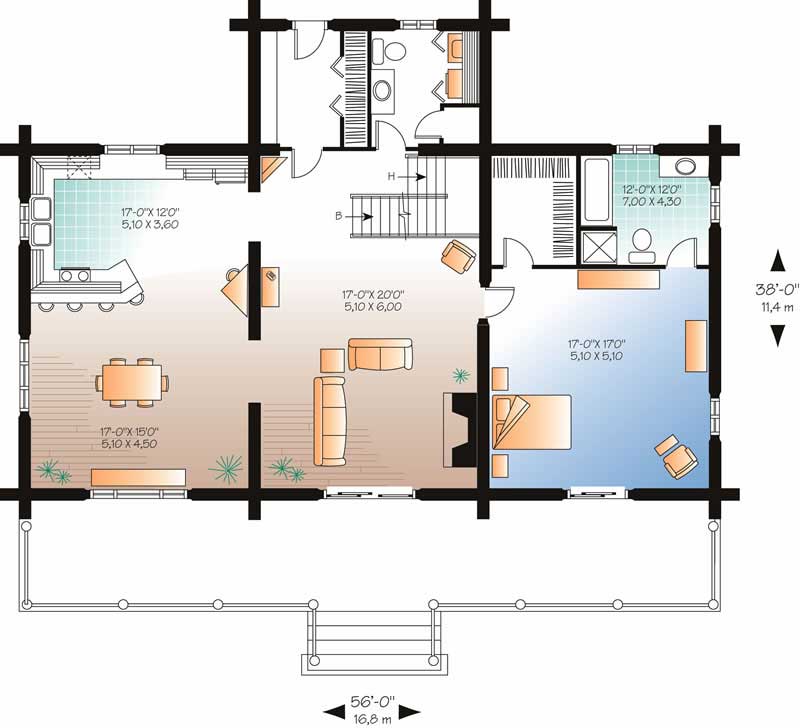 Floor Plan First Story of Log Cabin Plan #126-1327