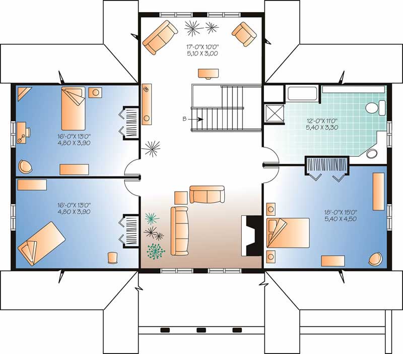 Floor Plan Second Story of Log Cabin Plan #126-1327