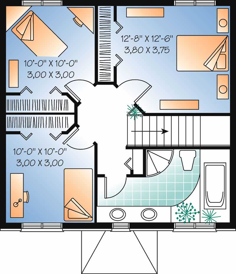 Floor Plan Second Story of Colonial Plan #126-1341