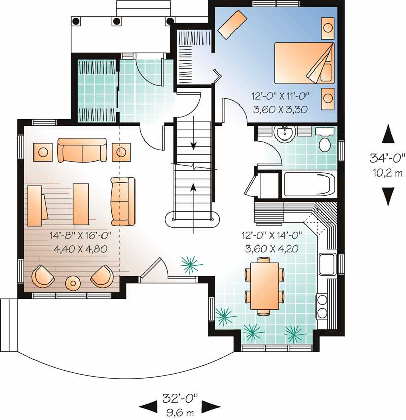 Floor Plan First Story of European Plan #126-1375