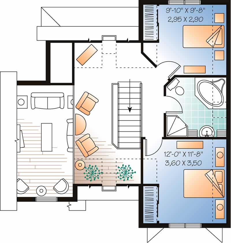 Floor Plan Second Story of European Plan #126-1375