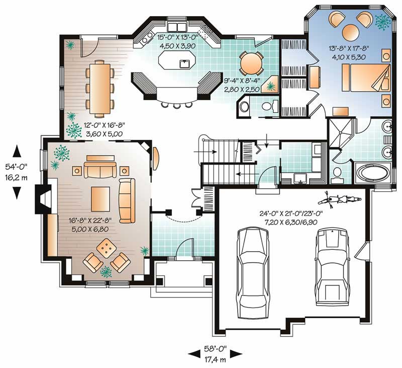 Floor Plan First Story of European Plan #126-1378
