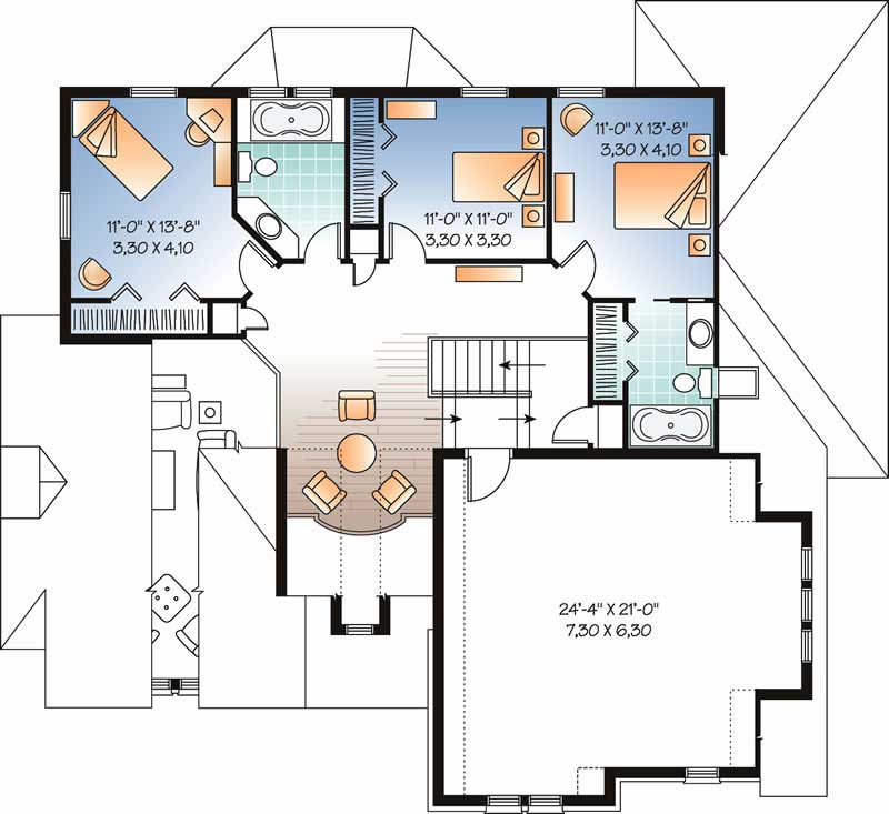 Floor Plan Second Story of European Plan #126-1378