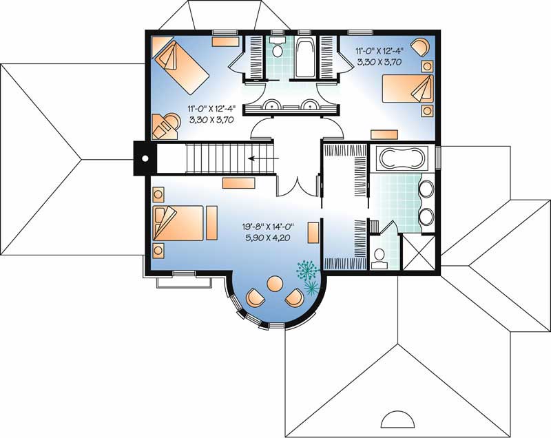 Floor Plan Second Story of European Plan #126-1390