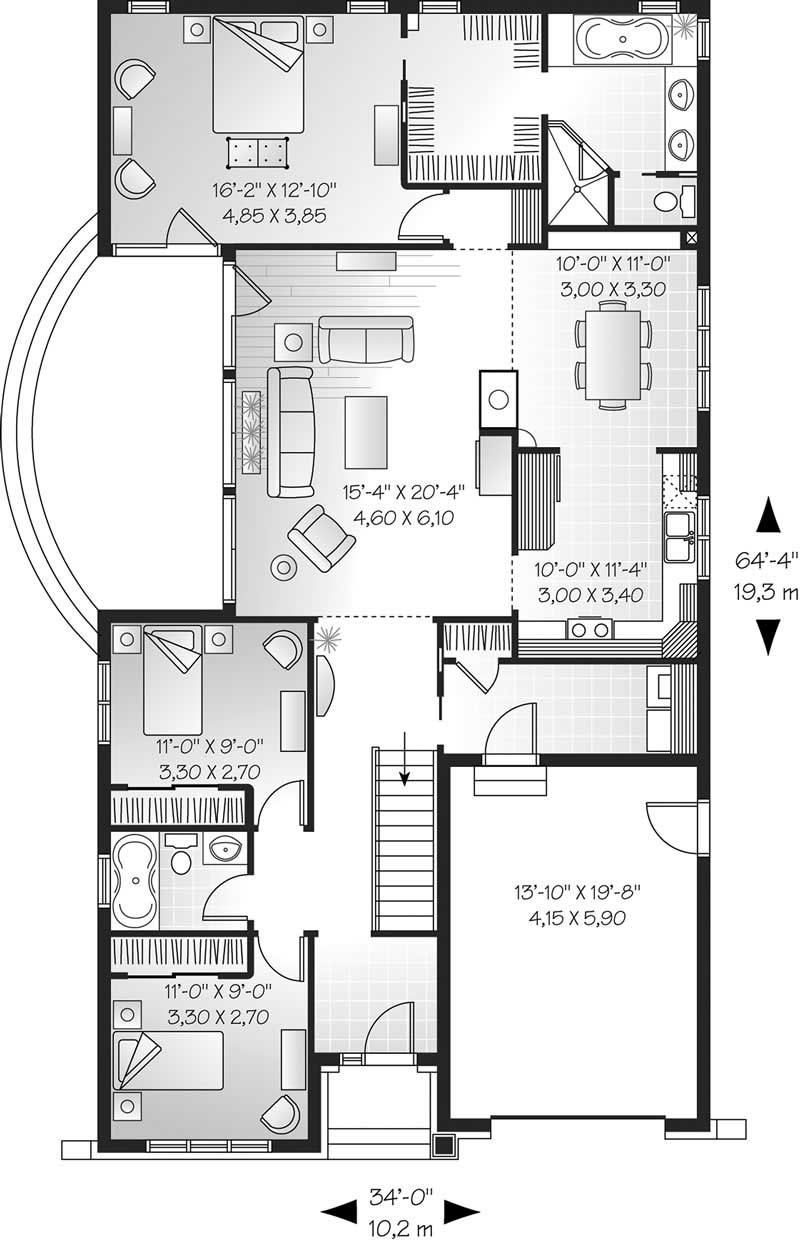 Floor Plan First Story of Bungalow Plan #126-1392
