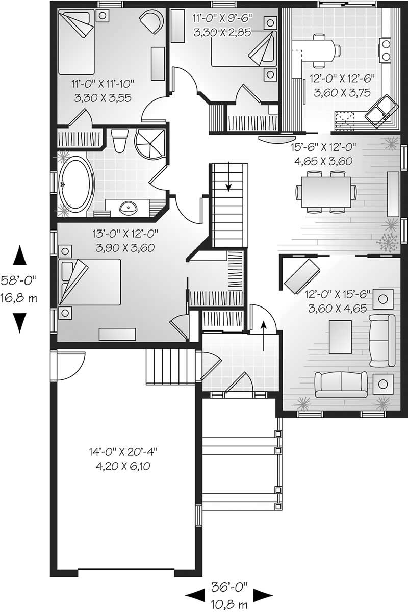 Floor Plan First Story of Bungalow Plan #126-1404