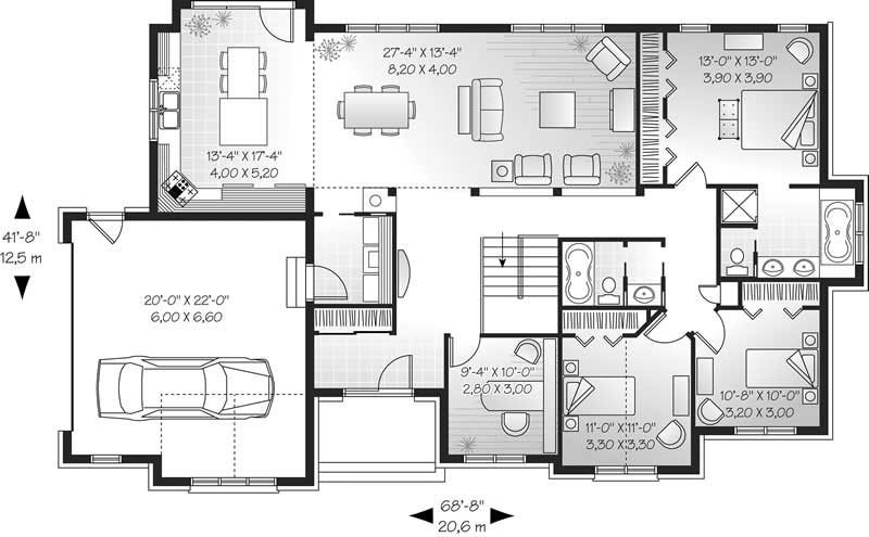 Floor Plan First Story of Ranch Plan #126-1406