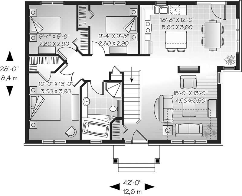 Floor Plan First Story of Ranch Plan #126-1407