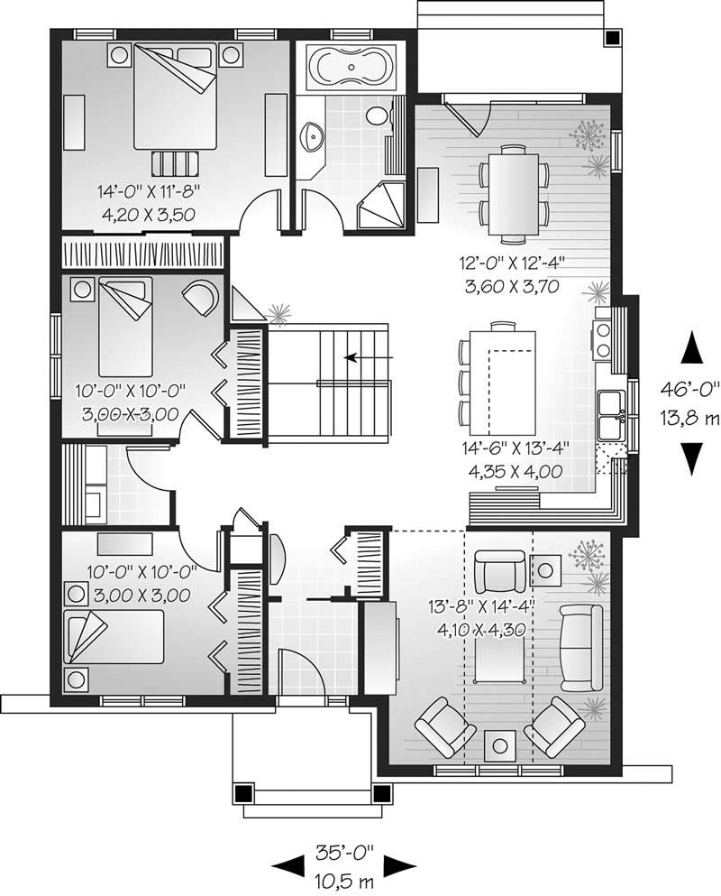 Floor Plan First Story of Bungalow Plan #126-1408