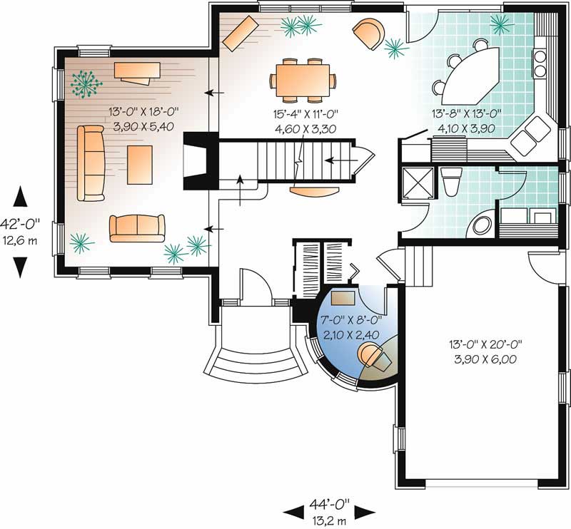 Floor Plan First Story of European Plan #126-1411