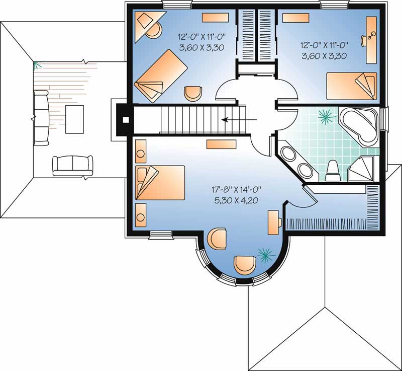 Floor Plan Second Story of European Plan #126-1411