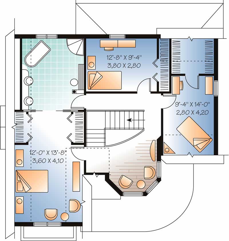 Floor Plan Second Story of Victorian Plan #126-1414