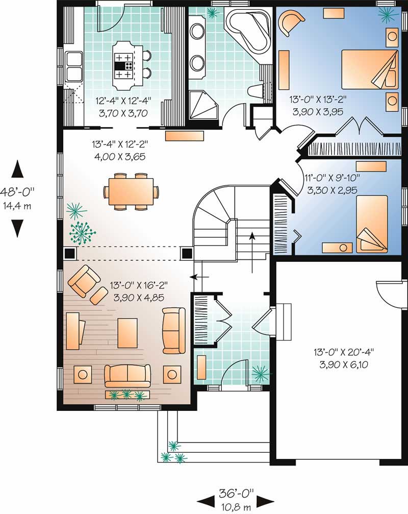 Floor Plan First Story of Bungalow Plan #126-1425