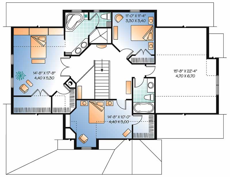 Floor Plan Second Story of Country Plan #126-1441