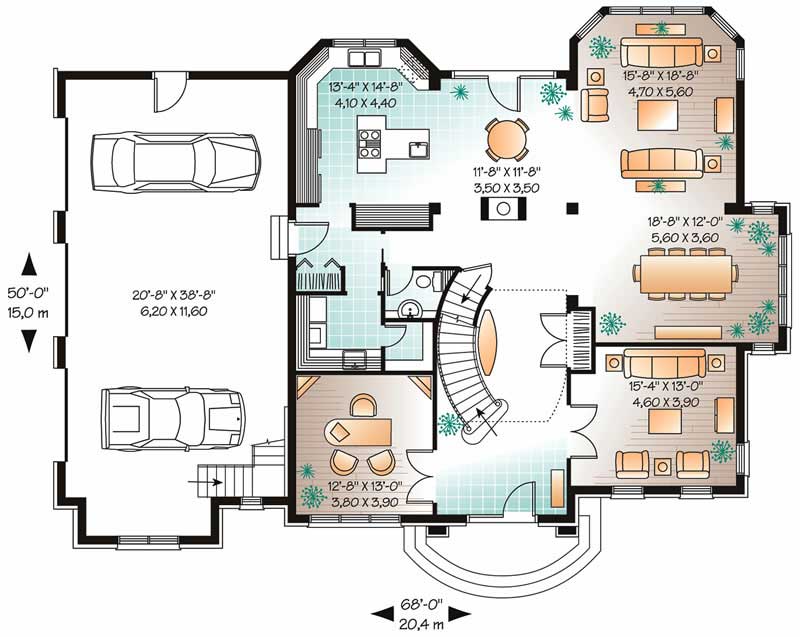Floor Plan First Story of European Plan #126-1443